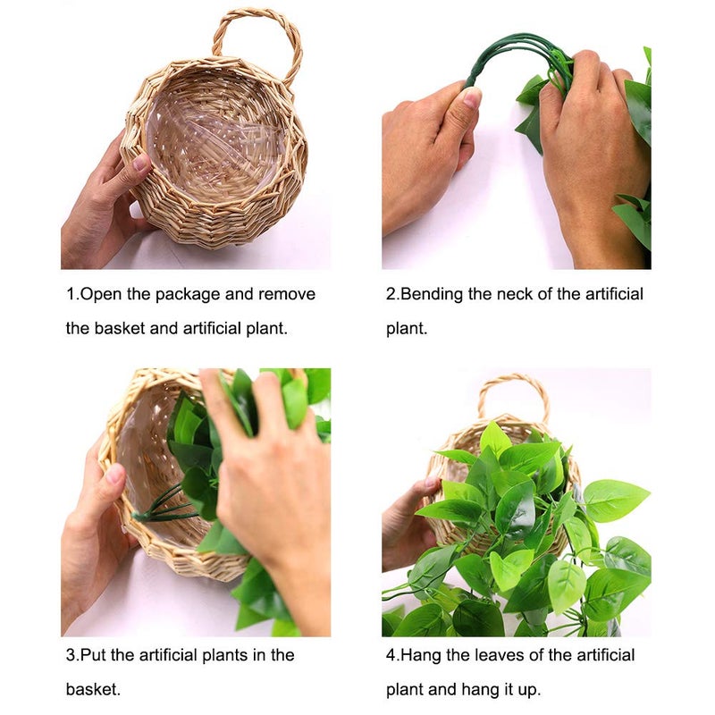 ANZOME Artificial Hanging Plants with Basket, 3.5ft Faux Ivy Vine for Wall Decor, Real-Touch Fake Greenery for Bedroom Aesthetic, Farmhouse Woven Wood Pot & Hooks Included (Indoor/Outdoor Ready) - Image 4